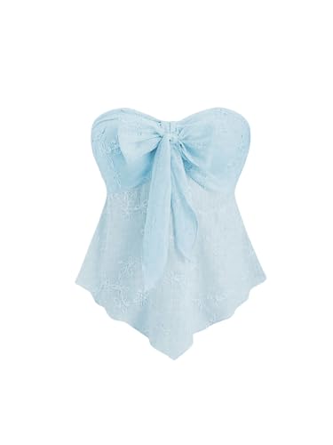 GORGLITTER Damen Bandeau-Top Sommer Florales strukturiertes Top mit Knoten Freizeittops Asymmetrisch Trägerloses Urlaubtop Ärmellos Crop-Top Blau XS GORGLITTER Damen Bandeau-Top Sommer Florales strukturiertes Top mit Knoten Freizeittops Asymmetrisch Trägerloses Urlaubtop Ärmellos Crop-Top Blau XS von GORGLITTER