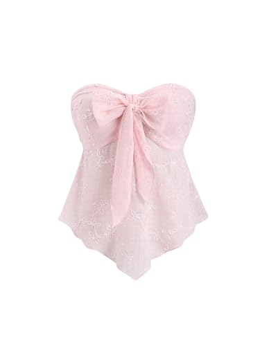 GORGLITTER Damen Bandeau-Top Sommer Florales strukturiertes Top mit Knoten Freizeittops Asymmetrisch Trägerloses Urlaubtop Ärmellos Crop-Top Rosa L GORGLITTER Damen Bandeau-Top Sommer Florales strukturiertes Top mit Knoten Freizeittops Asymmetrisch Trägerloses Urlaubtop Ärmellos Crop-Top Rosa L von GORGLITTER