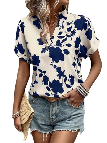 GORGLITTER Damen Bluse Kurzarm Oberteil V Ausschnitt Blusenshirt Blumenmuster Sommerbluse Boho Elegant Blusentop Fledermaus Tunika Dunkelblau S GORGLITTER Damen Bluse Kurzarm Oberteil V Ausschnitt Blusenshirt Blumenmuster Sommerbluse Boho Elegant Blusentop Fledermaus Tunika Dunkelblau S von GORGLITTER