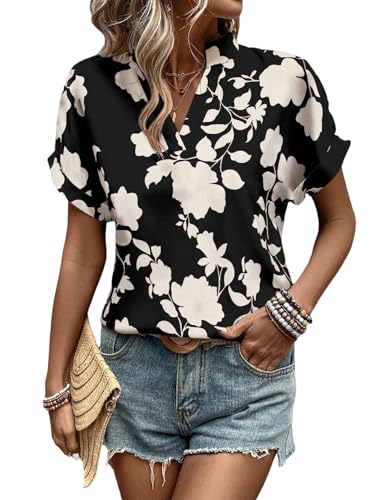 GORGLITTER Damen Bluse Kurzarm Oberteil V Ausschnitt Blusenshirt Blumenmuster Sommerbluse Boho Elegant Blusentop Fledermaus Tunika Schwarz L GORGLITTER Damen Bluse Kurzarm Oberteil V Ausschnitt Blusenshirt Blumenmuster Sommerbluse Boho Elegant Blusentop Fledermaus Tunika Schwarz L von GORGLITTER