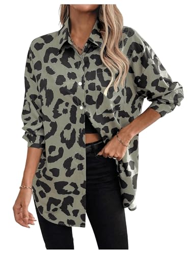 GORGLITTER Damen Button-down Blusen Casual Cardigan Langarm Oberteil OL Work Locker Hemden Leopard Muster Tunika Bluse mit Knöpfen Armeegrün XL GORGLITTER Damen Button-down Blusen Casual Cardigan Langarm Oberteil OL Work Locker Hemden Leopard Muster Tunika Bluse mit Knöpfen Armeegrün XL von GORGLITTER