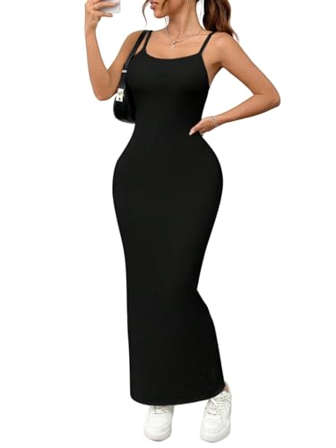GORGLITTER Damen Kleid Lange Damenkleider Spaghettiträger Kleider Figurbetontes Sommerkleid Ärmelloses Midikleid Sommer Elegant Trägerkleid Schwarz L GORGLITTER Damen Kleid Lange Damenkleider Spaghettiträger Kleider Figurbetontes Sommerkleid Ärmelloses Midikleid Sommer Elegant Trägerkleid Schwarz L von GORGLITTER