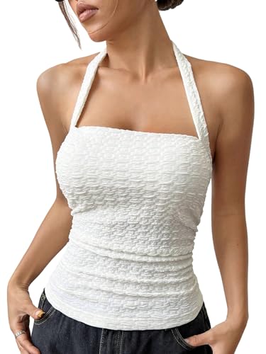 GORGLITTER Damen Neckholder Top Ärmellose Sommertop Rückenfreies Oberteil Sommer Trägertop Elegant Trägershirt Halter Freizeittop Weiß XS GORGLITTER Damen Neckholder Top Ärmellose Sommertop Rückenfreies Oberteil Sommer Trägertop Elegant Trägershirt Halter Freizeittop Weiß XS von GORGLITTER