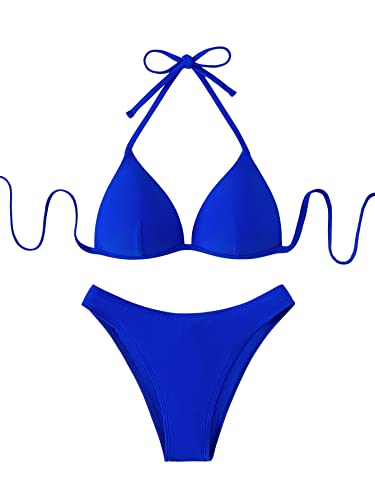 GORGLITTER Damen Push Up Bikini Sets Triangel Bademode Neckholder Swimsuit Zweiteiligwe Badeanzug Königsblau XS von GORGLITTER