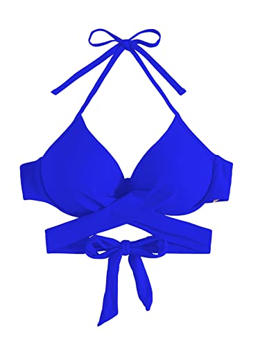 GORGLITTER Damen Push Up Bikinioberteil Wrap Bikinis Neckholder Bikini Oberteil Swimwear Bikinitop mit Wickel Königsblau L von GORGLITTER