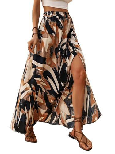 GORGLITTER Damen Rock Sommer Bedruckter Maxirock Böhmisch Sommerrock A Linie Langer Röcke mit Schlitz Hohe Taille Urlaubrock Elegant Freizeitrock Braun L GORGLITTER Damen Rock Sommer Bedruckter Maxirock Böhmisch Sommerrock A Linie Langer Röcke mit Schlitz Hohe Taille Urlaubrock Elegant Freizeitrock Braun L von GORGLITTER