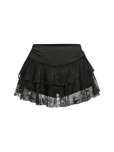 GORGLITTER Damen Rock Sommer Mini Spitzenrock Mehrlagiger Sommerrock Spitze Hosenrock A Linie Kurze Röcke Skort Partyrock Freizeitrock Y2K Outfits Schwarz S GORGLITTER Damen Rock Sommer Mini Spitzenrock Mehrlagiger Sommerrock Spitze Hosenrock A Linie Kurze Röcke Skort Partyrock Freizeitrock Y2K Outfits Schwarz S von GORGLITTER