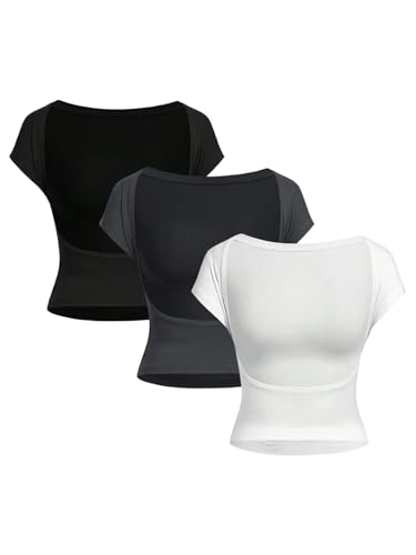 GORGLITTER Damen T-Shirt 3 Stücke Rückenfreie Oberteile Bauchfreies Tshirt Sommer Crop Top Kurzarm Sommershirts Slim T Shirts Schwarz Mehrfarbig L GORGLITTER Damen T-Shirt 3 Stücke Rückenfreie Oberteile Bauchfreies Tshirt Sommer Crop Top Kurzarm Sommershirts Slim T Shirts Schwarz Mehrfarbig L von GORGLITTER