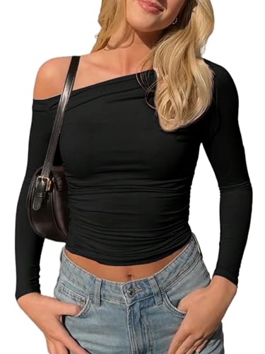 GORGLITTER Damen T-Shirt Asymmetrisches Langarmshirts Bauchfreies Oberteil Schmal Shirts Langarm Tshirt Gerafftes Herbstshirts Freizeitshirt Schwarz M GORGLITTER Damen T-Shirt Asymmetrisches Langarmshirts Bauchfreies Oberteil Schmal Shirts Langarm Tshirt Gerafftes Herbstshirts Freizeitshirt Schwarz M von GORGLITTER