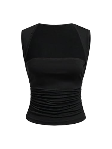 GORGLITTER Damen Tank Top Ärmelloses Sommertop Asymmetrisches Trägertop Gerafft Sommer Oberteile Figurbetontes Tanktop Freizeittop Partytop Schwarz S GORGLITTER Damen Tank Top Ärmelloses Sommertop Asymmetrisches Trägertop Gerafft Sommer Oberteile Figurbetontes Tanktop Freizeittop Partytop Schwarz S von GORGLITTER