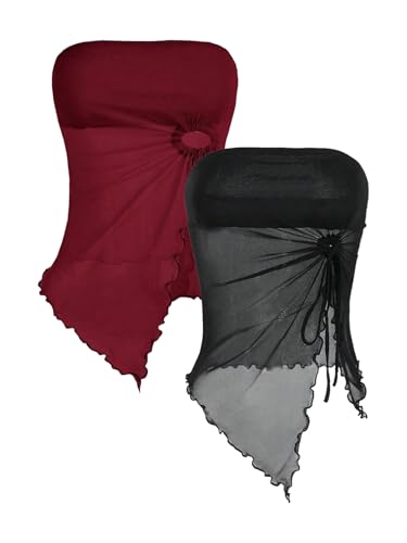 GORGLITTER Damen Top 2 Pack Trägerlose Oberteile Asymmetrisch Bandeau-Top Rückenfreis Sommertop Ärmellose Blusetop Schulterfreies Tubetop Partytop Schwarz Multi XXS GORGLITTER Damen Top 2 Pack Trägerlose Oberteile Asymmetrisch Bandeau-Top Rückenfreis Sommertop Ärmellose Blusetop Schulterfreies Tubetop Partytop Schwarz Multi XXS von GORGLITTER