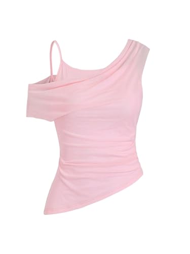 GORGLITTER Damen Top Ärmellose Tops Asymmetrisch Spaghetti Trägertop Crop Sommertop Modisch Geraffte Oberteile Partytop Freizeittop Cami-Top Rosa L GORGLITTER Damen Top Ärmellose Tops Asymmetrisch Spaghetti Trägertop Crop Sommertop Modisch Geraffte Oberteile Partytop Freizeittop Cami-Top Rosa L von GORGLITTER