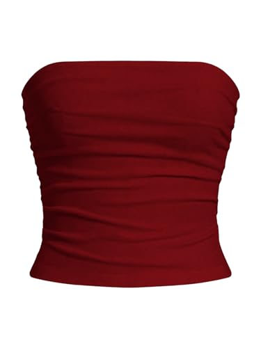 GORGLITTER Damen Tube Top Sommer Trägerlose Tops Gerafft Oberteile Lässig Crop Tops Bandeau Sommertop Bauchfreies Oberteil Ärmelloses Tshirt Rot M GORGLITTER Damen Tube Top Sommer Trägerlose Tops Gerafft Oberteile Lässig Crop Tops Bandeau Sommertop Bauchfreies Oberteil Ärmelloses Tshirt Rot M von GORGLITTER