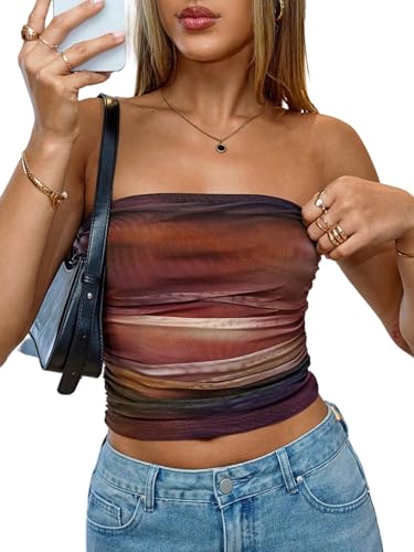 GORGLITTER Damen Y2K Bandeau Tops Tie Dye Trägerloses Freizeittop Schulterfreies Sommertop Bauchfreies Tubetop Rückenfreie Oberteile Crop-Tops Orange M GORGLITTER Damen Y2K Bandeau Tops Tie Dye Trägerloses Freizeittop Schulterfreies Sommertop Bauchfreies Tubetop Rückenfreie Oberteile Crop-Tops Orange M von GORGLITTER