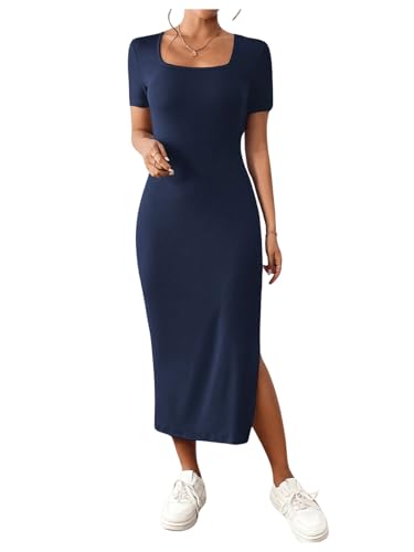 GORGLITTER Figurbetontes Kleid mit Schlitz Damen Kleider Kurzarm Sommer Midikleid Bleistiftkleid Freizeitkleid T-Shirt-Kleid Dunkelblau M GORGLITTER Figurbetontes Kleid mit Schlitz Damen Kleider Kurzarm Sommer Midikleid Bleistiftkleid Freizeitkleid T-Shirt-Kleid Dunkelblau M von GORGLITTER