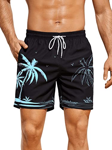 GORGLITTER Herren Badehose Shorts Kurze Sommerhose Elastischer Bund Badeshorts für Männer Böhmisch Surfen Strandhose Surf Shorts mit Tunnelzug Schwarz L von GORGLITTER