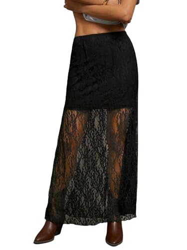 GORGLITTER Hosenrock Damen Lang Elegant Spitzenrock Sommer Rock Mit Hose Drunter Festival Outfit Maxirock Langer Rock Mit Spitze Partyrock Schwarz L GORGLITTER Hosenrock Damen Lang Elegant Spitzenrock Sommer Rock Mit Hose Drunter Festival Outfit Maxirock Langer Rock Mit Spitze Partyrock Schwarz L von GORGLITTER