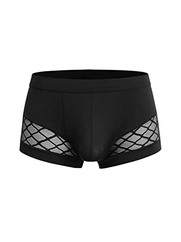 GORGLITTER Netz Boxershorts Herren Sexy Unterwäsche Mit Netz Transparent Boxershorts Männer Unterhosen Stretch Boxershorts Schwarz XL von GORGLITTER