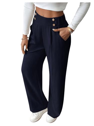 GORGLITTER Sommerhose Damen Leicht Stoffhose Sommer Anzughose Mit Taschen Weite Hose Freizeithose Wide Leg Hose Business Outfit Dunkelblau S GORGLITTER Sommerhose Damen Leicht Stoffhose Sommer Anzughose Mit Taschen Weite Hose Freizeithose Wide Leg Hose Business Outfit Dunkelblau S von GORGLITTER