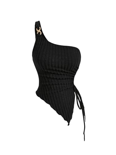 GORGLITTER Tank Top Damen Elegant Sommer Top Mit Kette Partytop Stricktop One Shoulder Top Sexy Y2k Top Asymmetrisches Oberteil Schwarz M GORGLITTER Tank Top Damen Elegant Sommer Top Mit Kette Partytop Stricktop One Shoulder Top Sexy Y2k Top Asymmetrisches Oberteil Schwarz M von GORGLITTER