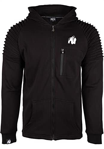 Gorilla Wear Delta Hoodie - Schwarz - Bodybuildung Fitness Sport Alltag Langarm lange Ärmel Bequem Reissverschluss mit Tasche Enge Passform Baumwolle Polyester Pullover praktisch, M von Gorilla Wear