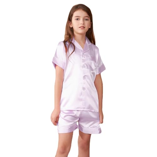 GOSO Pyjamas Set Seide Sommer Pyjama für Mädchen 5-14Jahre Button-down Pjs Kurze Ärmel Seide Satin Nachtwäsche 2 Stück Lounge Sets GOSO Pyjamas Set Seide Sommer Pyjama für Mädchen 5-14Jahre Button-down Pjs Kurze Ärmel Seide Satin Nachtwäsche 2 Stück Lounge Sets von GOSO