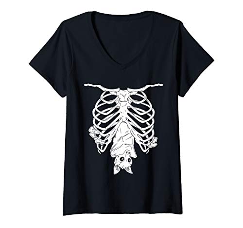 Damen Gothic Fledermaus | Wicca Wiccan Hexe | Süßes Grusel Bat T-Shirt mit V-Ausschnitt von GOTHIC FLEDERMAUS