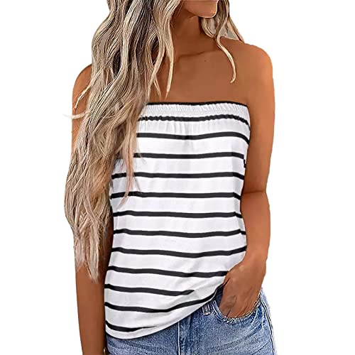 GOTOTOP Damen Sexy Tube Top Ärmelloses Trägerlos Plissee Stretch Bedruckt Tank Top Party Strand Lässige Sommer Hemdbluse Oberteile(XXL-Weiß) von GOTOTOP