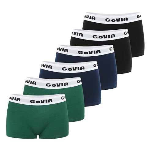 GOVIA Damen Boxershorts Unterwäsche Hipster aus Baumwolle 6er Pack 3921 Marineblau Schwarz Dunkelgrün XL von GOVIA