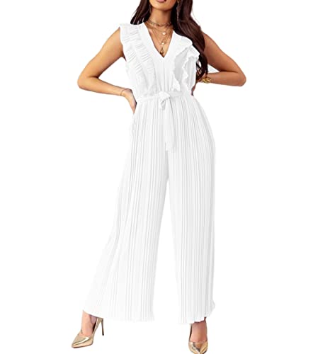 GOWEGB Neckholder-Jumpsuits für Damen, elegant, Sommer, ärmellos, weites Bein, Overall und Strampler, Dressy, Party, Cocktail, Playsuit, B-weiß, X-Large von GOWEGB