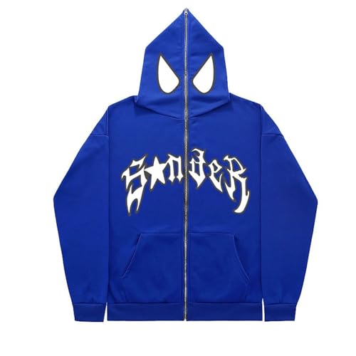 GOZYLA Jungen Kapuzenpullover 3D Spider Print Kinder Hoodie Langarm Sweatshirts mit Taschen Paar Zipper Jacke Kapuzenjacke (Color : Blue-A, Size : M) von GOZYLA