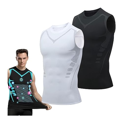 Ionische Haltungskorrektur Weste für Männer, Rücken Haltungskorrektur Stützbandage Ionisches Formendes T Shirt (Color : B-Black+White, Size : M) von GOZYLA