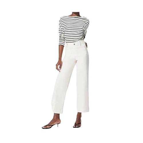 GPSJKBN Zelobia Hose, hoch taillierte Jeans mit weitem Bein for Damen, mit aufgesetzter Tasche, lässige, verkürzte Jeans mit weitem Bein, Jeans mit weitem Bein (Color : Blanco(White), Size : XL) von GPSJKBN