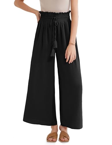 Damen Hohe Taille Lange Palazzo Hosen Lässige Loose Pants Mit Taschen Schwarz XL von GRACE KARIN