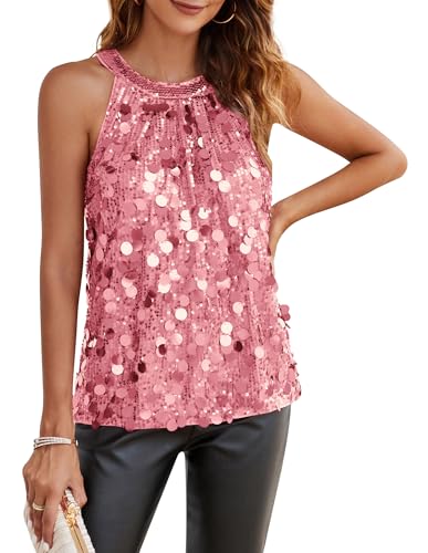 Damen Party Pailletten Oberteil Bluse Loose Fit Tops Elegant Ärmellose Neckholder Oberteile Rosa XL Damen Party Pailletten Oberteil Bluse Loose Fit Tops Elegant Ärmellose Neckholder Oberteile Rosa XL von GRACE KARIN