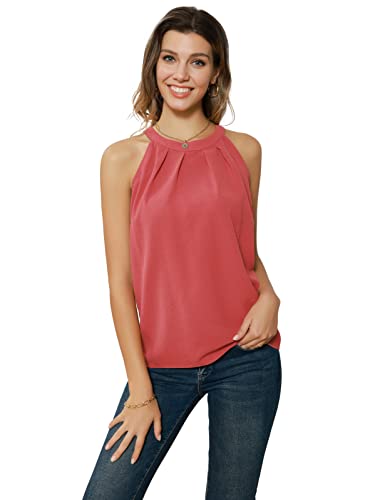 Crop Tops Damen Rundhals Loose Fit Tops Neckholder Top Chiffon Bluse Top Damen Sommer Tank Top T-Shirt Terrakotta M CL1104S22-01 von GRACE KARIN