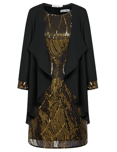 Festival Glänzendes Pailletten Knielang Jumpsuit für Damen Ärmelloser V-Ausschnitt Solide Farbe Sexy Party Bleistiftkleid Gold-Schwarz XXL Festival Glänzendes Pailletten Knielang Jumpsuit für Damen Ärmelloser V-Ausschnitt Solide Farbe Sexy Party Bleistiftkleid Gold-Schwarz XXL von GRACE KARIN