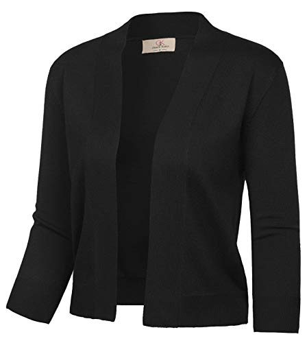 GRACE KARIN Damen 3/4 Ärmel Strick Cropped Cardigan Pullover Open Front Bolero Shrugs Mantel Tops S-3XL, Schwarz, Mittel von GRACE KARIN