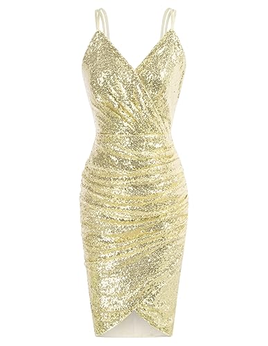 GRACE KARIN Damen 50er Vintage Gold Kleid Slim Fit Bleistiftkleider Dinnerparty Abendkleider CL762-14 XL von GRACE KARIN
