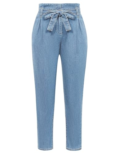 GRACE KARIN Damen Cargo-Jeans hohe Taille gerader Schnitt Dehnbare Hose mit Gürtel Helles Jeansblau XL von GRACE KARIN