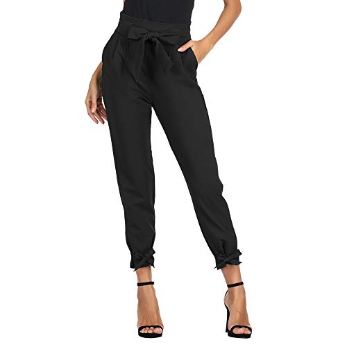 GRACE KARIN Damen Hose Hohe Taille Schleife Gürtel Hose Elegant Hose Casual Bleistifthose Schwarz CL010903-1_XL von GRACE KARIN