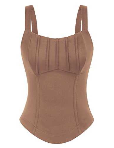 GRACE KARIN Damen Elegant Sommer Spaghetti Trägertop Party Fischgräte Tank Top, Farbe: Braun, Größe:S von GRACE KARIN