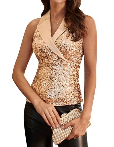 GRACE KARIN Damen-Pailletten-Top, V-Ausschnitt, Riemchen, funkelndes Camisole, glitzernd, ärmellos, Tanktops,Gold-Pailletten, XL GRACE KARIN Damen-Pailletten-Top, V-Ausschnitt, Riemchen, funkelndes Camisole, glitzernd, ärmellos, Tanktops,Gold-Pailletten, XL von GRACE KARIN