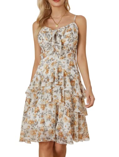 GRACE KARIN Damen Blumen Chiffon Kleid Vestellbare Schultergurte V-Ausschnitt Wickelkleid Rüschensaum Ärmellos Lange Sommerkleid XL Gelbe Blumen von GRACE KARIN