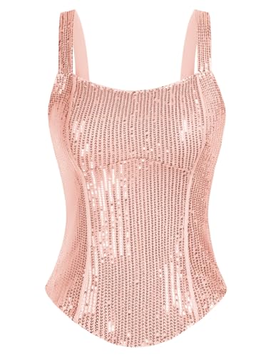 GRACE KARIN Damen Sommer Party Camisole Tank Tops Quadratischer Ausschnitt Ärmelloses Fishbone Crop Vest Top Roségold 2 S von GRACE KARIN