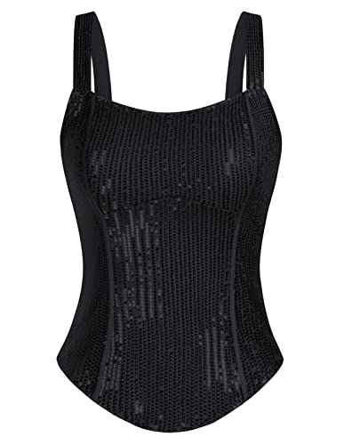 GRACE KARIN Damen Spaghettiträger Top Glänzend Pailletten Oberteil Camisole Sommer Trägertops, Farbe: Schwarz, Size S GRACE KARIN Damen Spaghettiträger Top Glänzend Pailletten Oberteil Camisole Sommer Trägertops, Farbe: Schwarz, Size S von GRACE KARIN