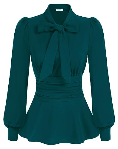 GRACE KARIN Damen Vintage Elegant Übergröße Büro Oberteile Sexy Korsett Langarm Oberteile Herbst Blusen Gotisch Elegant Oberteil Blau Grün XL von GRACE KARIN