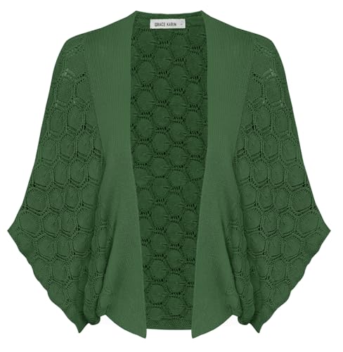 GRACE KARIN Damen Vorn öffnen Bolerojacke Basic Fledermaus Casual Top Cardigan Bolero Dunkelgrün M GRACE KARIN Damen Vorn öffnen Bolerojacke Basic Fledermaus Casual Top Cardigan Bolero Dunkelgrün M von GRACE KARIN