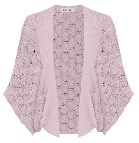 GRACE KARIN Damen Vorn öffnen Bolerojacke Basic Fledermaus Casual Top Cardigan Bolero Rosa-violett M von GRACE KARIN