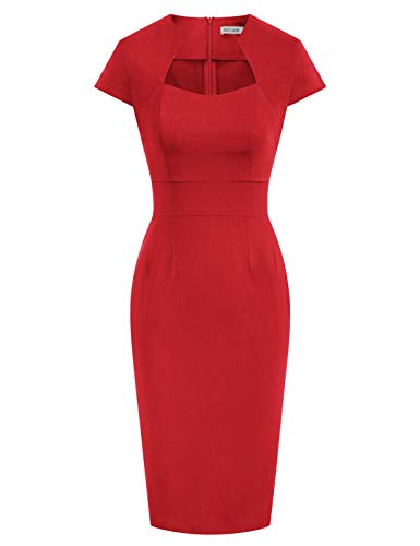 GRACE KARIN Damenkleider elegant festlich Sommerkleid Rockabilly Kleid 50er Pencil Kleid rot Etuikleider CL8947-2 L von GRACE KARIN